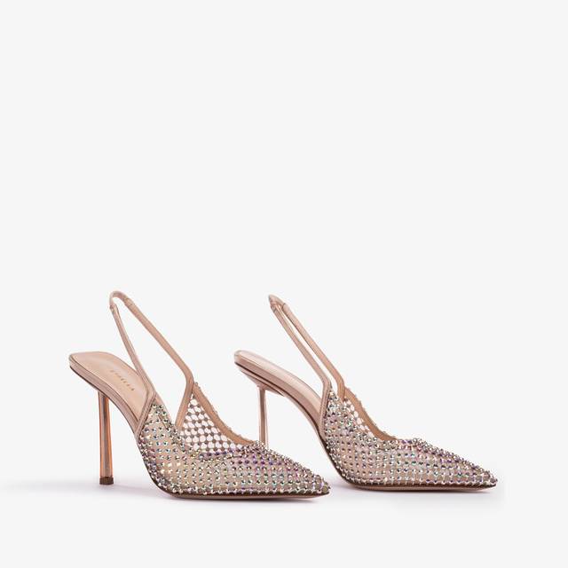 Le Silla Slingback gioiello rete nude skin Vendita calda