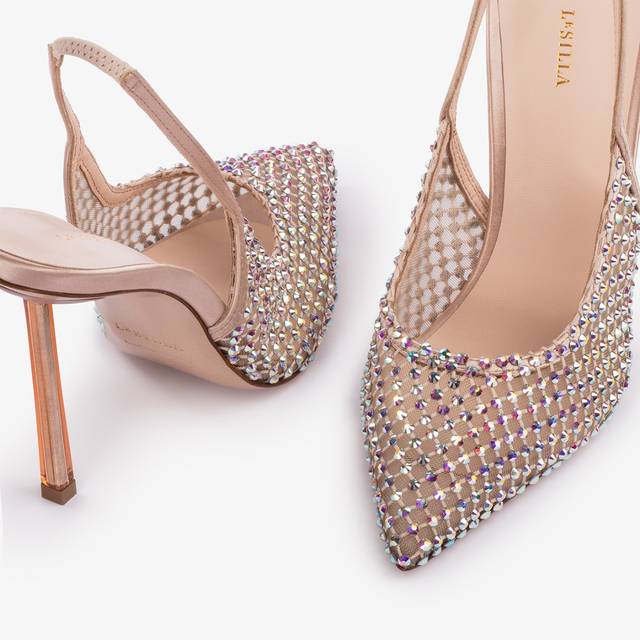 Le Silla Slingback gioiello rete nude skin Vendita calda