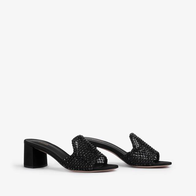 Le Silla Sandalo mule gioiello rete nero jet con Cristalli Latest fashion
