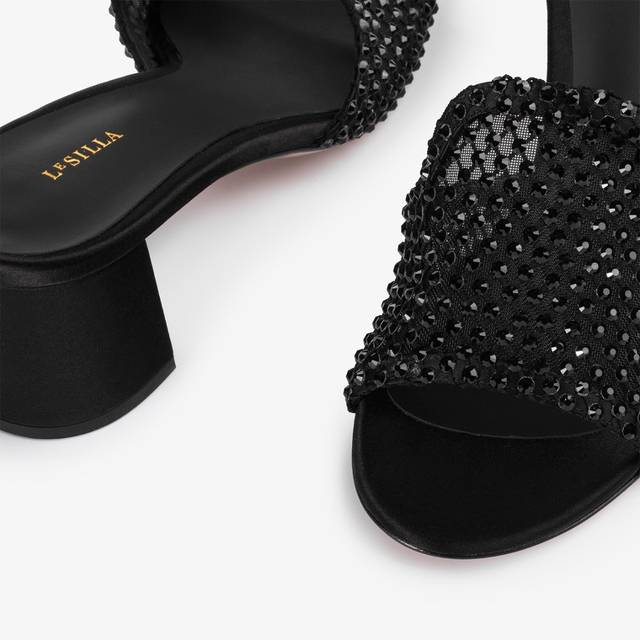 Le Silla Sandalo mule gioiello rete nero jet con Cristalli Latest fashion