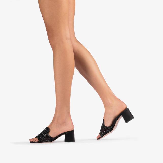 Le Silla Sandalo mule gioiello rete nero jet con Cristalli Latest fashion