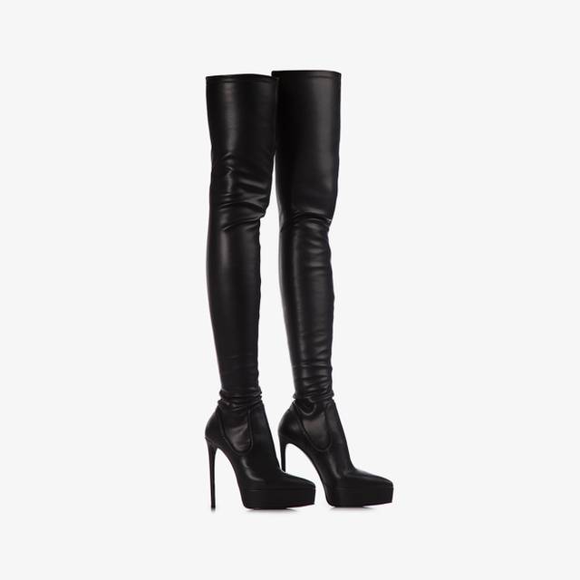 Le Silla Stivale sopra il ginocchio con plateau pelle vegan stretch nero Offerta temporanea