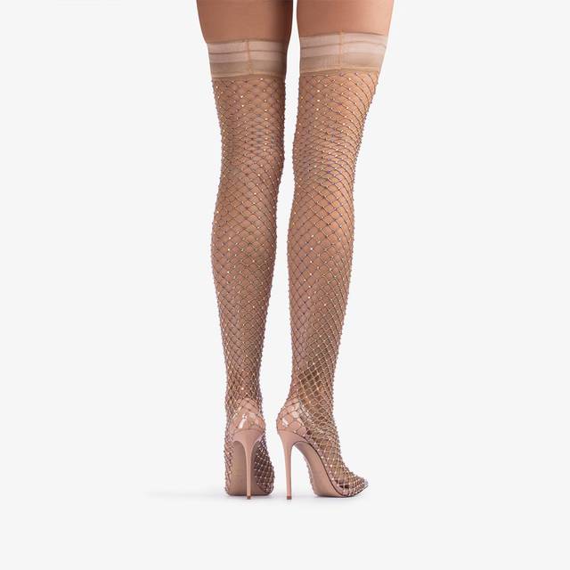 Le Silla Stivale sopra il ginocchio calza nude skin con Cristalli Grandi sconti