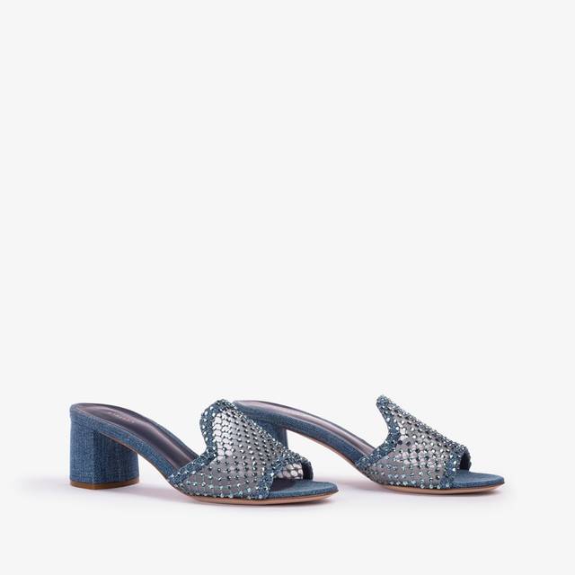 Le Silla Sandalo mule gioiello rete blu denim con Cristalli Offerte speciali