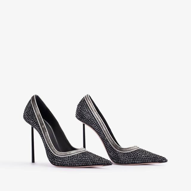 Le Silla Décolleté gioiello denim nera e Cristalli Black Friday Prezzi