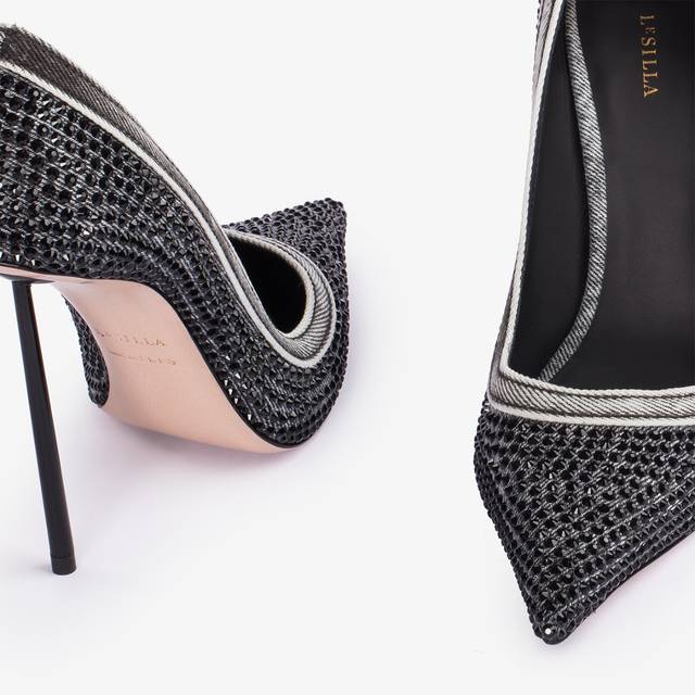 Le Silla Décolleté gioiello denim nera e Cristalli Black Friday Prezzi