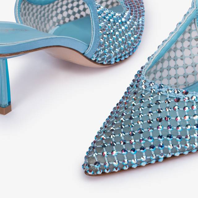 Le Silla Slingback gioiello rete azzurro cielo e Cristalli Duty-free