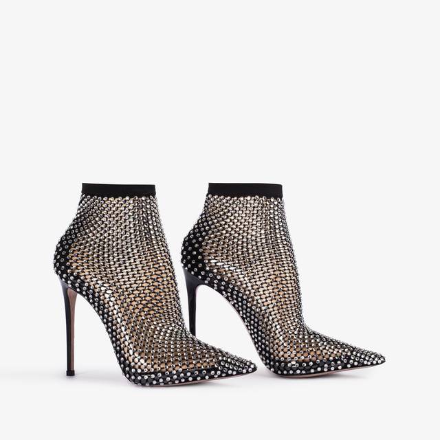 Le Silla Stivaletto calza nera e Cristalli argento Moda