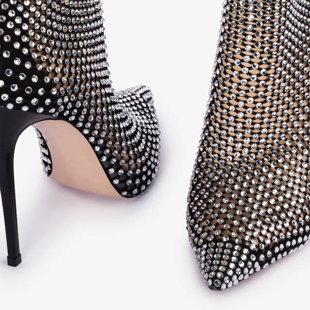 Le Silla Stivaletto calza nera e Cristalli argento Moda