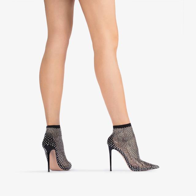 Le Silla Stivaletto calza nera e Cristalli argento Moda