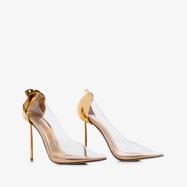 Le Silla Décolleté plexy trasparente con tacco oro Offerta speciale