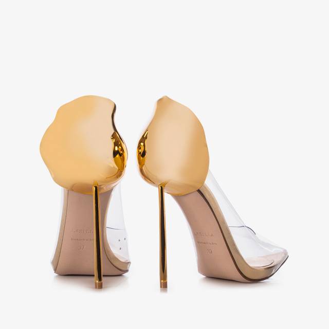Le Silla Décolleté plexy trasparente con tacco oro Offerta speciale