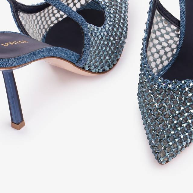 Le Silla Slingback gioiello rete denim blu Offerta Pasqua