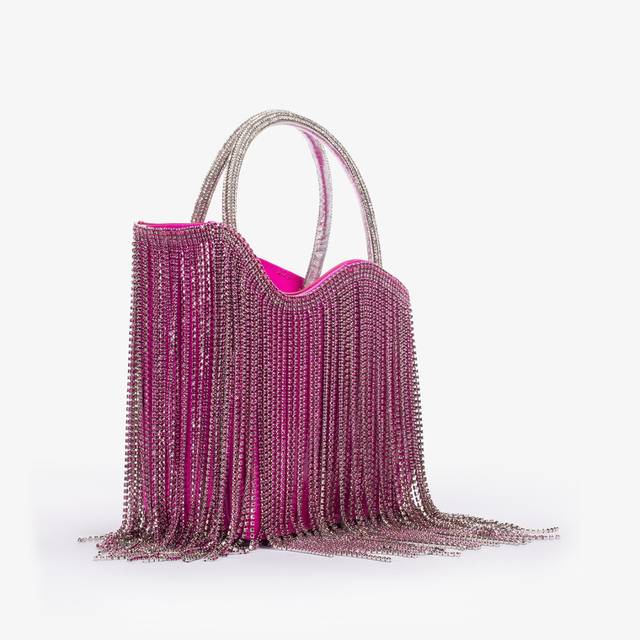 Le Silla Mini bag vernice fucsia bouganville con frange fucsia Vendita calda