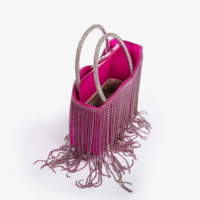 Le Silla Mini bag vernice fucsia bouganville con frange fucsia Vendita calda