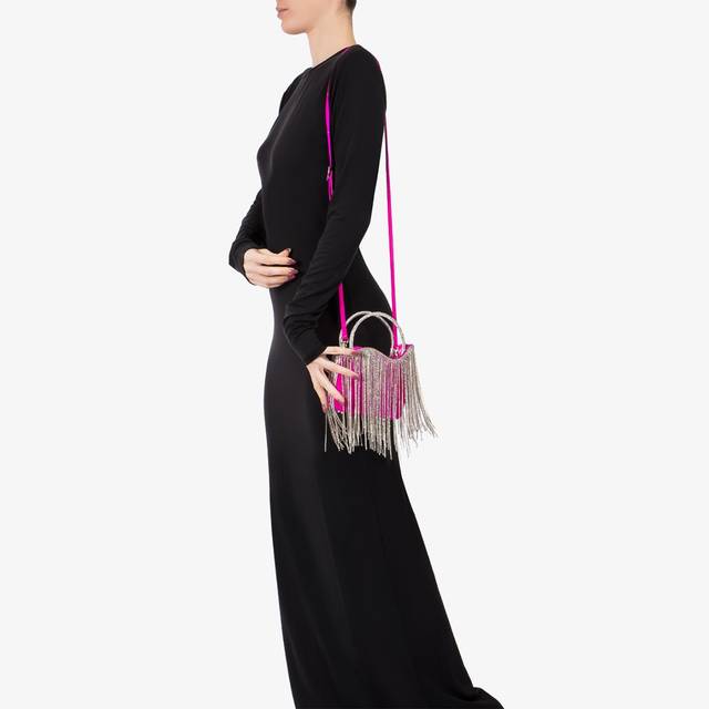 Le Silla Mini bag vernice fucsia bouganville con frange fucsia Vendita calda