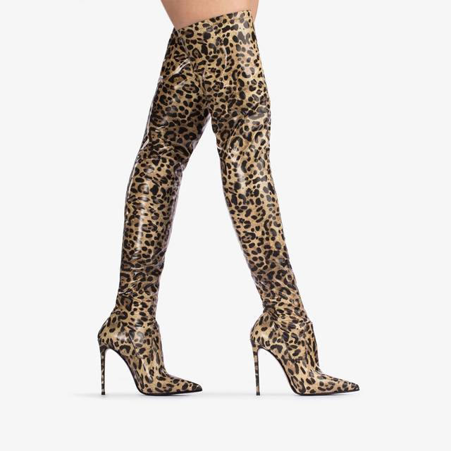 Le Silla Stivale sopra al ginocchio vinile stampa leopardata Offerte stagionali