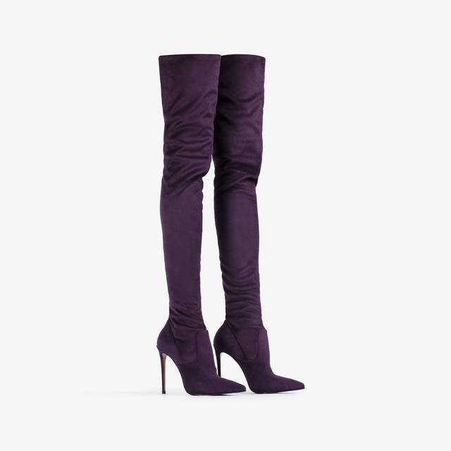 Le Silla Stivale sopra al ginocchio camoscio vegan stretch viola kamala Liquidazione