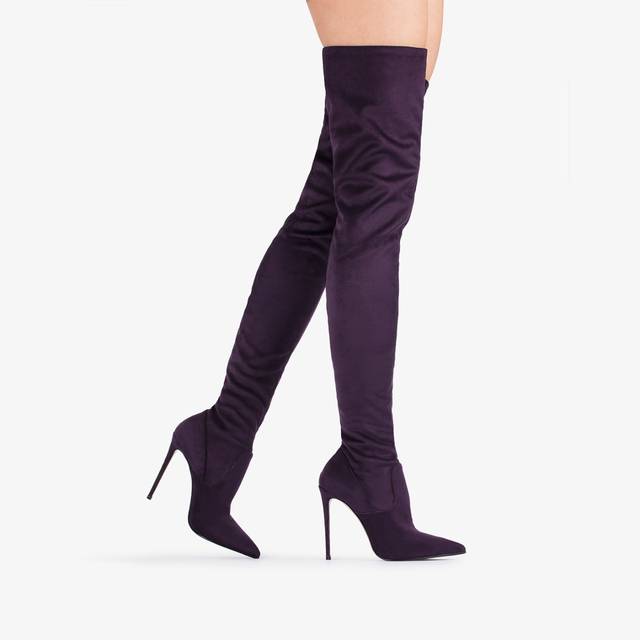 Le Silla Stivale sopra al ginocchio camoscio vegan stretch viola kamala Liquidazione