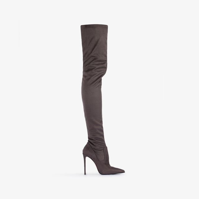 Le Silla Stivale sopra al ginocchio camoscio vegan stretch grigio urban Offerte giornaliere