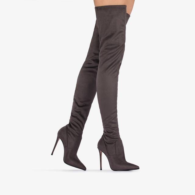 Le Silla Stivale sopra al ginocchio camoscio vegan stretch grigio urban Offerte giornaliere