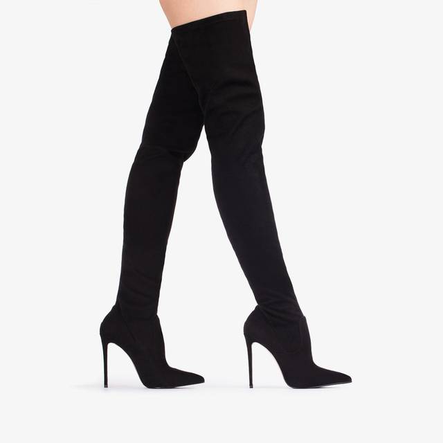 Le Silla Stivale sopra al ginocchio camoscio vegan stretch nero Offerte speciali