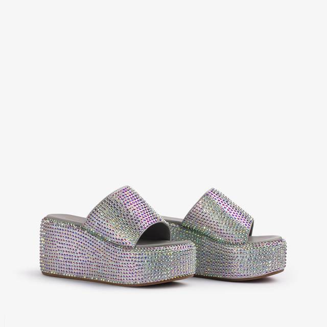 Le Silla Sandalo zeppa cristalli argento Offerta settimanale