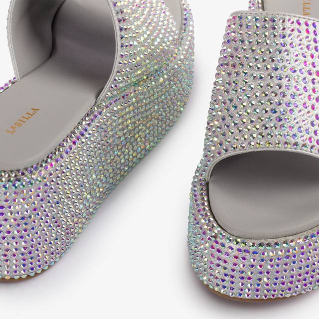 Le Silla Sandalo zeppa cristalli argento Offerta settimanale