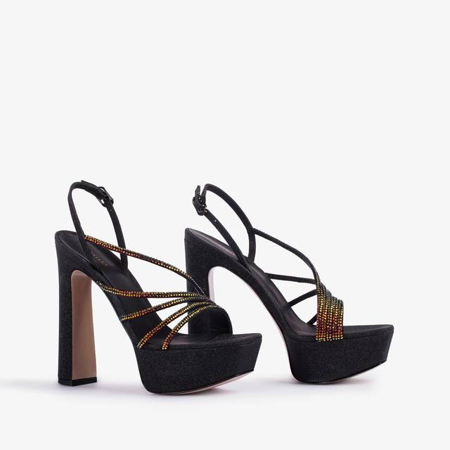 Le Silla Sandalo gioiello con plateau glitter nero con Cristalli iridescenti Latest stili