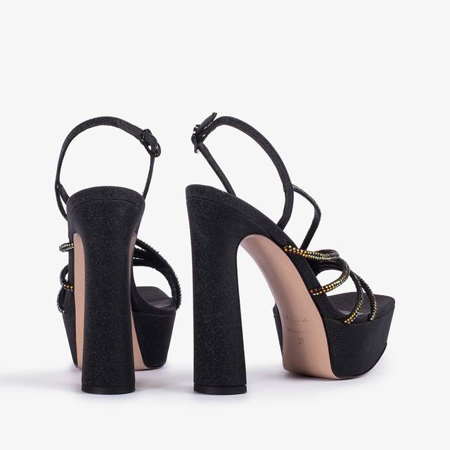 Le Silla Sandalo gioiello con plateau glitter nero con Cristalli iridescenti Latest stili