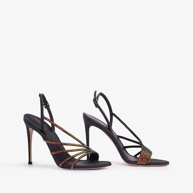 Le Silla Sandalo gioiello glitter nero con Cristalli iridescenti Ultimo giorno