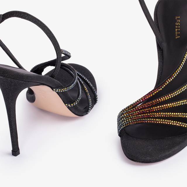 Le Silla Sandalo gioiello glitter nero con Cristalli iridescenti Ultimo giorno