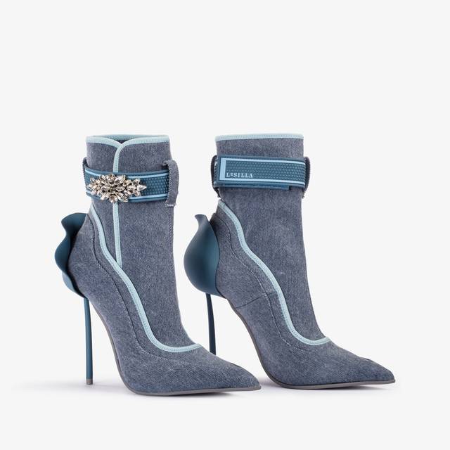 Le Silla Stivaletto denim stretch blu con Cristalli argento Sostegno trimestrale