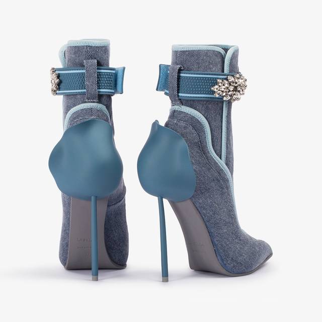 Le Silla Stivaletto denim stretch blu con Cristalli argento Sostegno trimestrale