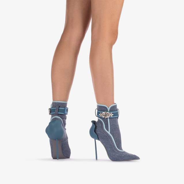 Le Silla Stivaletto denim stretch blu con Cristalli argento Sostegno trimestrale