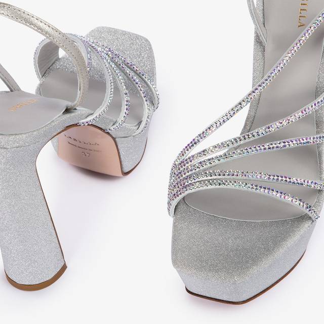 Le Silla Sandalo con plateau tessuto glitterato argento 50% di sconto con spedizione gratuita