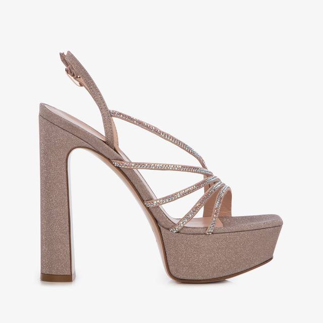 Le Silla Sandalo con plateau tessuto glitterato nude skin Trasporto libero internazionale