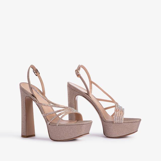 Le Silla Sandalo con plateau tessuto glitterato nude skin Trasporto libero internazionale