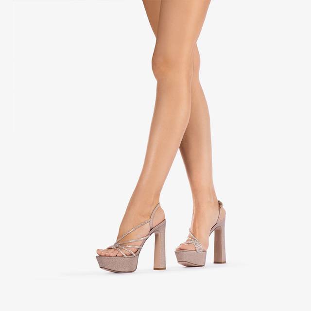 Le Silla Sandalo con plateau tessuto glitterato nude skin Trasporto libero internazionale