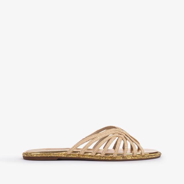 Le Silla Sandalo rafia beige naturale con Cristalli oro Black Friday Prezzi