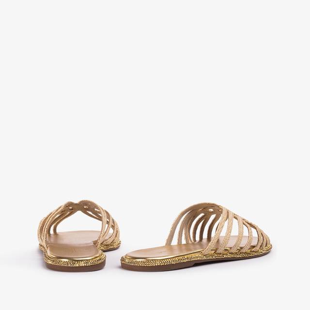 Le Silla Sandalo rafia beige naturale con Cristalli oro Black Friday Prezzi