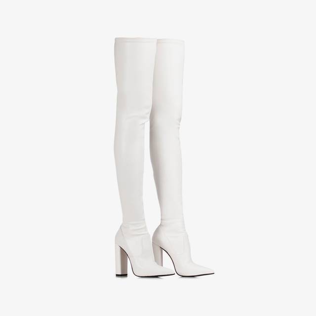 Le Silla Stivale sopra il ginocchio pelle vegan stretch bianco Prezzo Ridotto