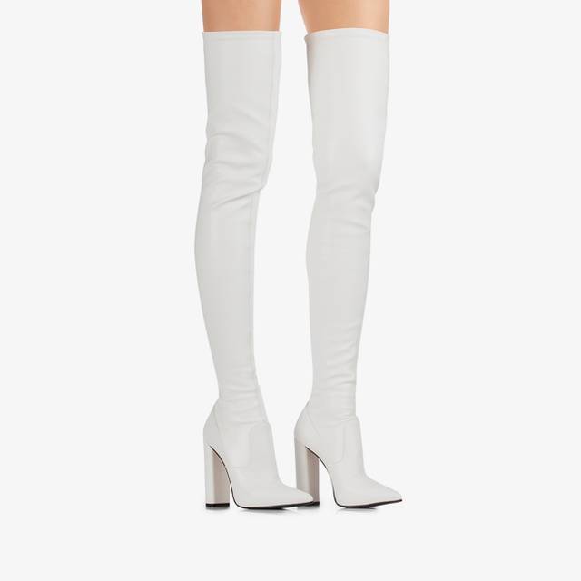 Le Silla Stivale sopra il ginocchio pelle vegan stretch bianco Prezzo Ridotto