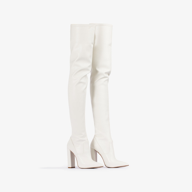 Le Silla Stivale sopra al ginocchio pelle vegan stretch bianco milk Sottocosto
