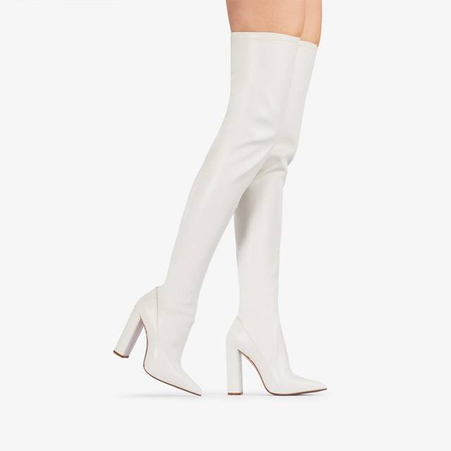 Le Silla Stivale sopra al ginocchio pelle vegan stretch bianco milk Sottocosto