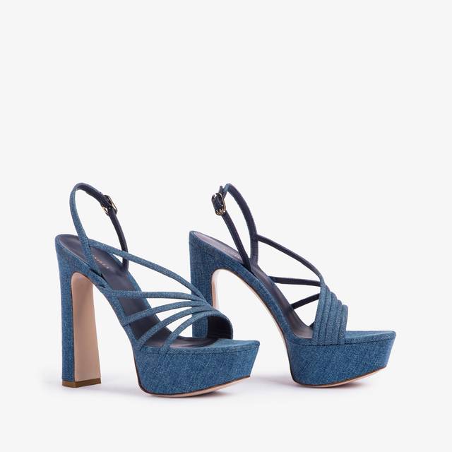 Le Silla Sandalo con plateau denim blu Vendita Economica