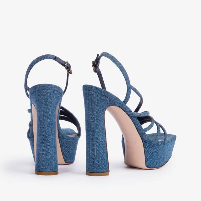 Le Silla Sandalo con plateau denim blu Vendita Economica