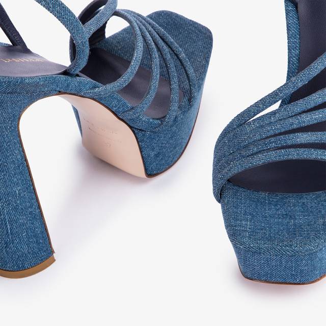 Le Silla Sandalo con plateau denim blu Vendita Economica