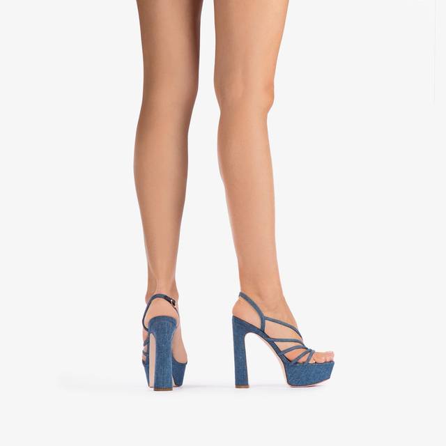 Le Silla Sandalo con plateau denim blu Vendita Economica