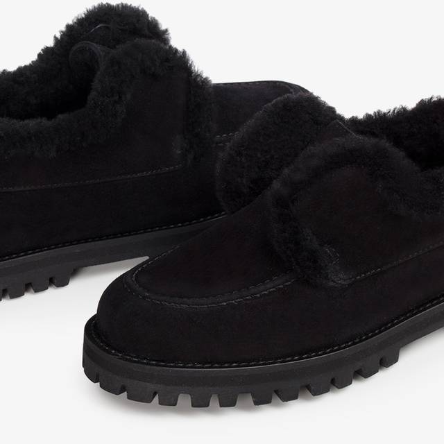 Le Silla Mocassino camoscio nero con fodera montone Moda